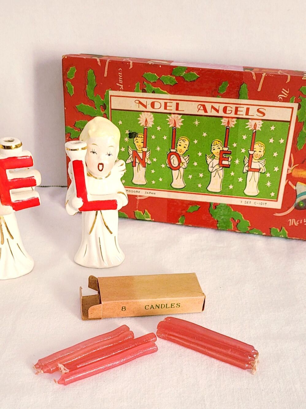 Vintage Christmas Angel NOEL Candle Holders 1950s Japan - Picture 16 of 16